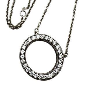 Pandora Sterling Silver CZ Circle of Sparkle Pendant Necklace 17 Inch